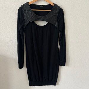 Monroe  Sz L women’s Black  mini Dress with Leather accent and cutout chest